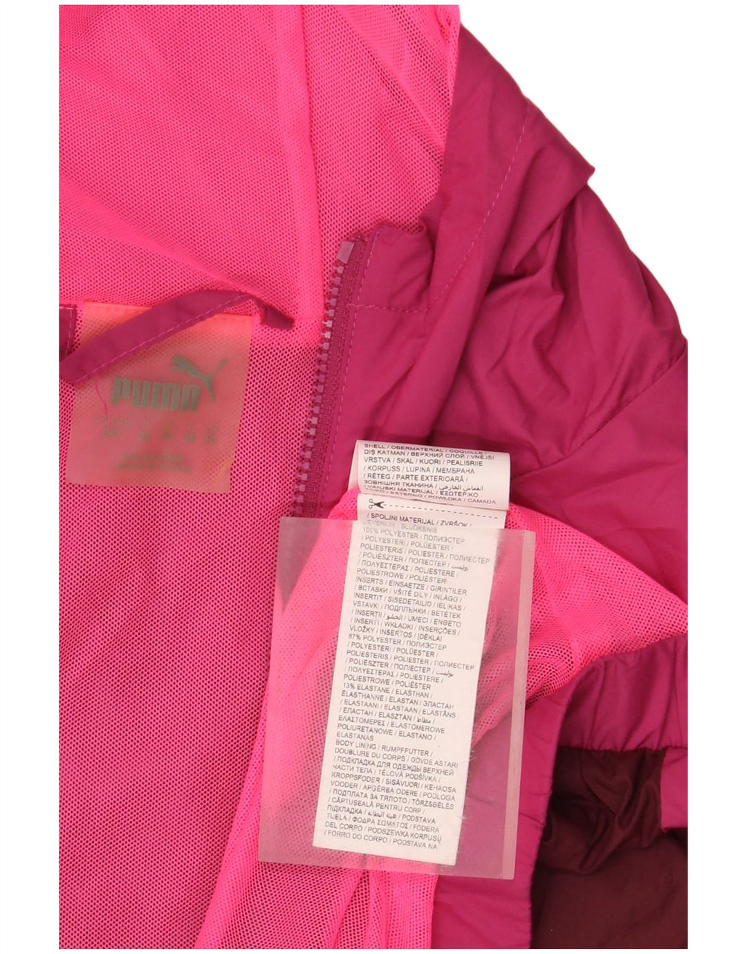 PUMA Chaqueta impermeable extragrande con capucha para mujer UK 10 Small Pink Colourblock