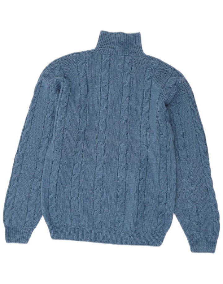 Vintage hombres cuello tortuga jersey suéter azul medio