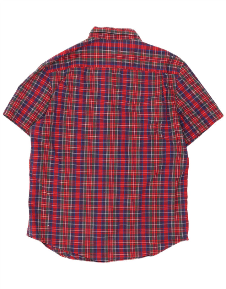 Camisa Penguin Hombre Manga Corta Algodón Cuadros Rojo Mediano