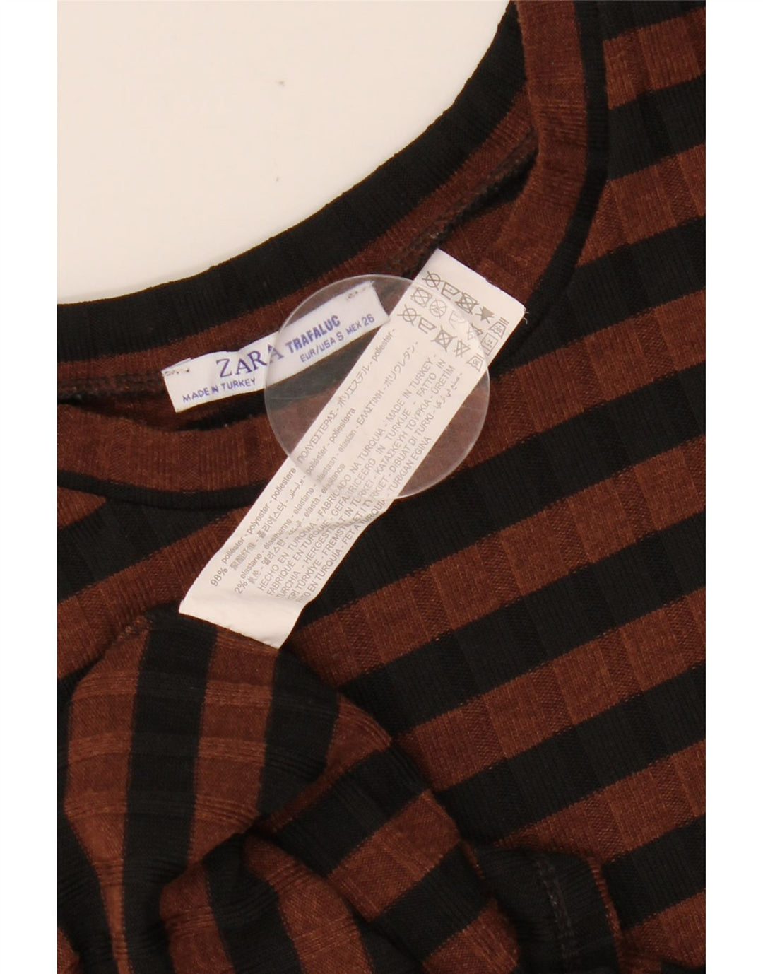 ZARA Vestido ajustado de manga 3/4 para mujer UK 40 Small Marrón Poliéster a rayas