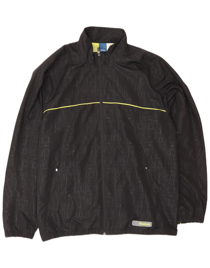 Reebok Chaqueta impermeable para hombre UK 42 XL Poliéster geométrico negro
