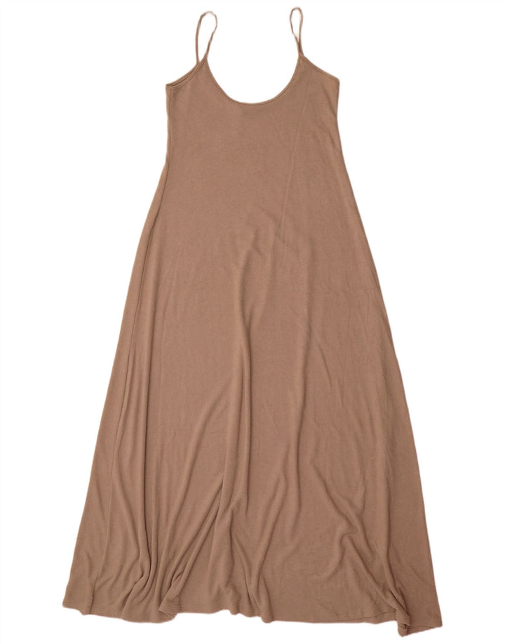 Zara Mujer Maxi Vestido De Verano UK 42 Poliéster Beige Medio