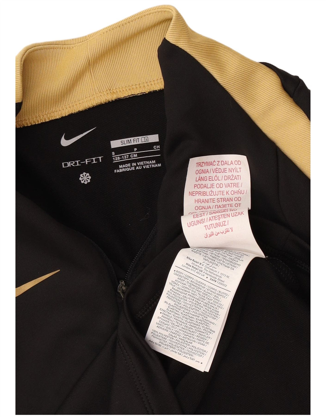 Nike Dri Fit - Chándal con cremallera y cuello para niños, talla S, color negro, 8-9 años