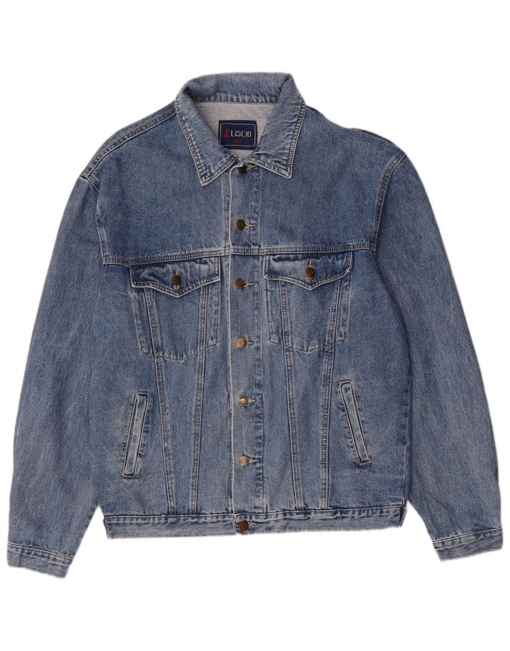 Vintage hombres chaqueta de mezclilla Reino Unido 44 2XL algodón azul