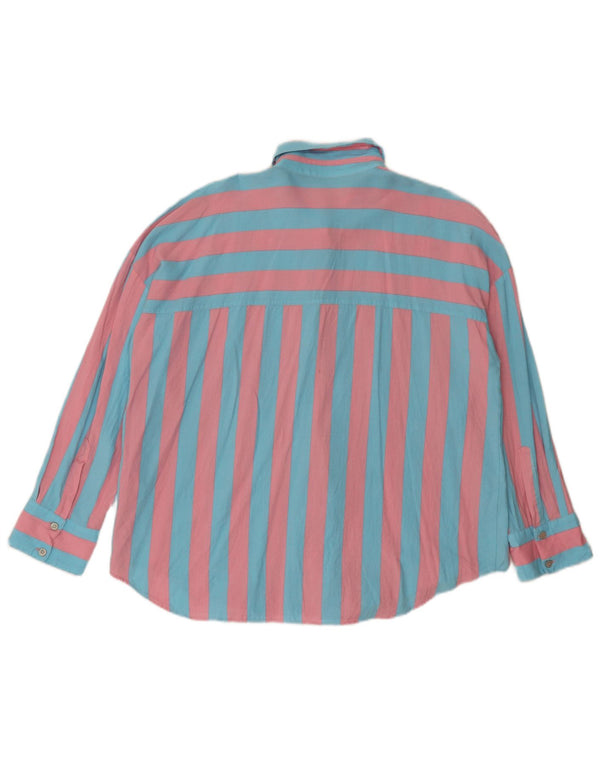 Zara Mujer Camisa Holgada UK 46 Grande Lino A Rayas Azul
