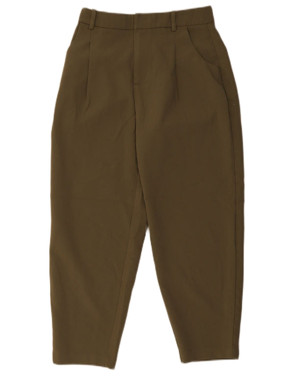 Zara Mujer Pantalones Cortos De Talle Alto Y Corte Holgado XS W24 L24 Caqui