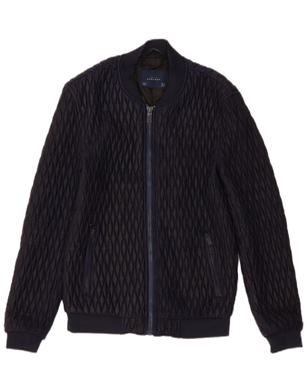 Zara Mens Bomber Chaqueta Acolchada UK 38 Medio Azul Marino Poliéster