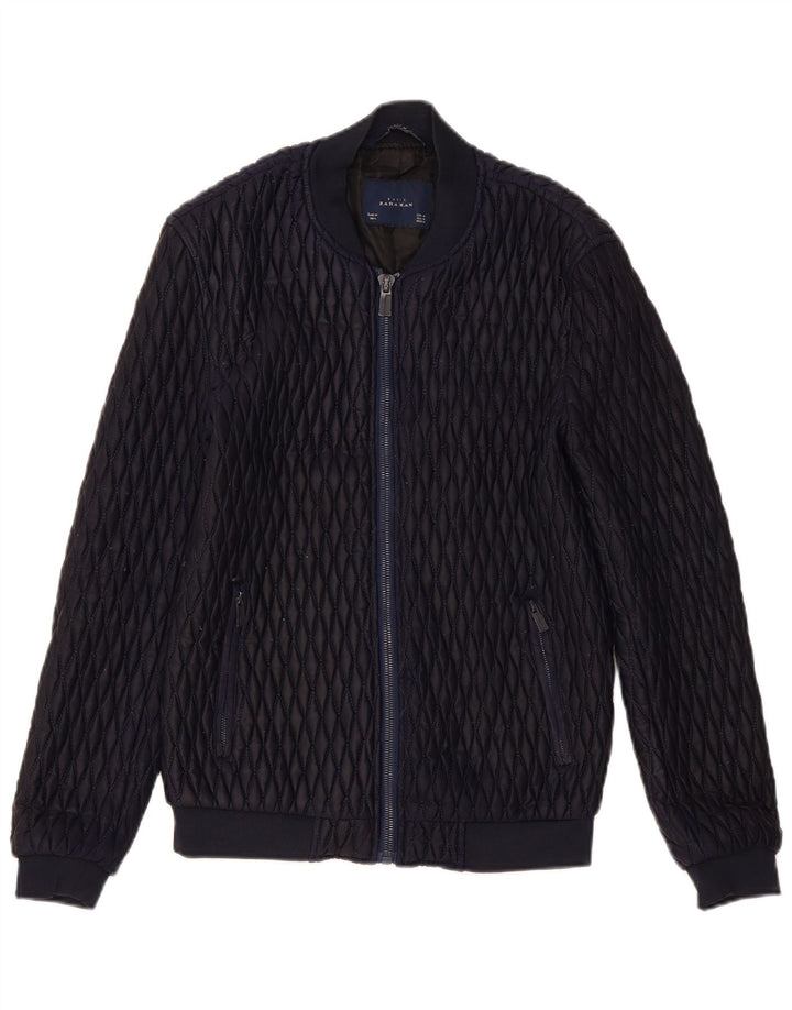Zara Mens Bomber Chaqueta Acolchada UK 38 Medio Azul Marino Poliéster