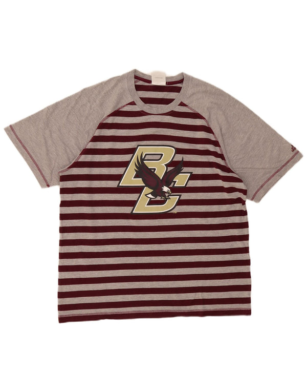 Adidas Mens Boston College Graphic Camiseta Top Grande Gris Rayas Algodón