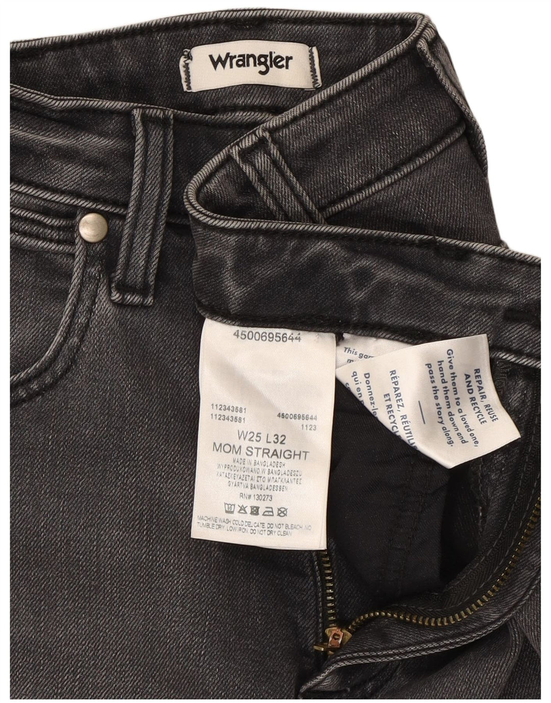 Vaqueros Wrangler Mom Rectos Mujer W25 L32 Algodón Gris