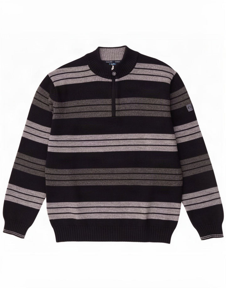 Il Granchio - Jersey para hombre con cuello y cremallera, talla grande, color azul marino a rayas