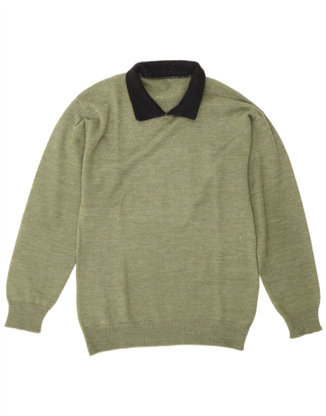 Vintage hombres polo cuello jersey suéter medio verde colorblock