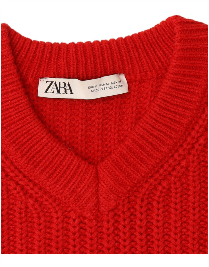 Zara Mujer Crop Oversize Jersey Jersey con Cuello en V UK 40 Mediano Rojo