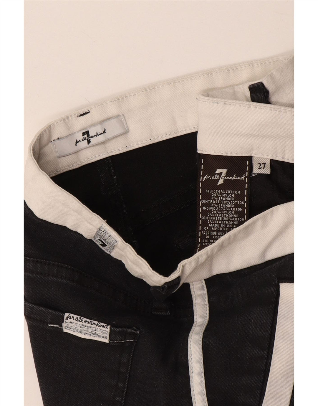 Vaqueros ajustados cortos para mujer 7 For All Mankind W27 L25 Algodón negro con bloques de color