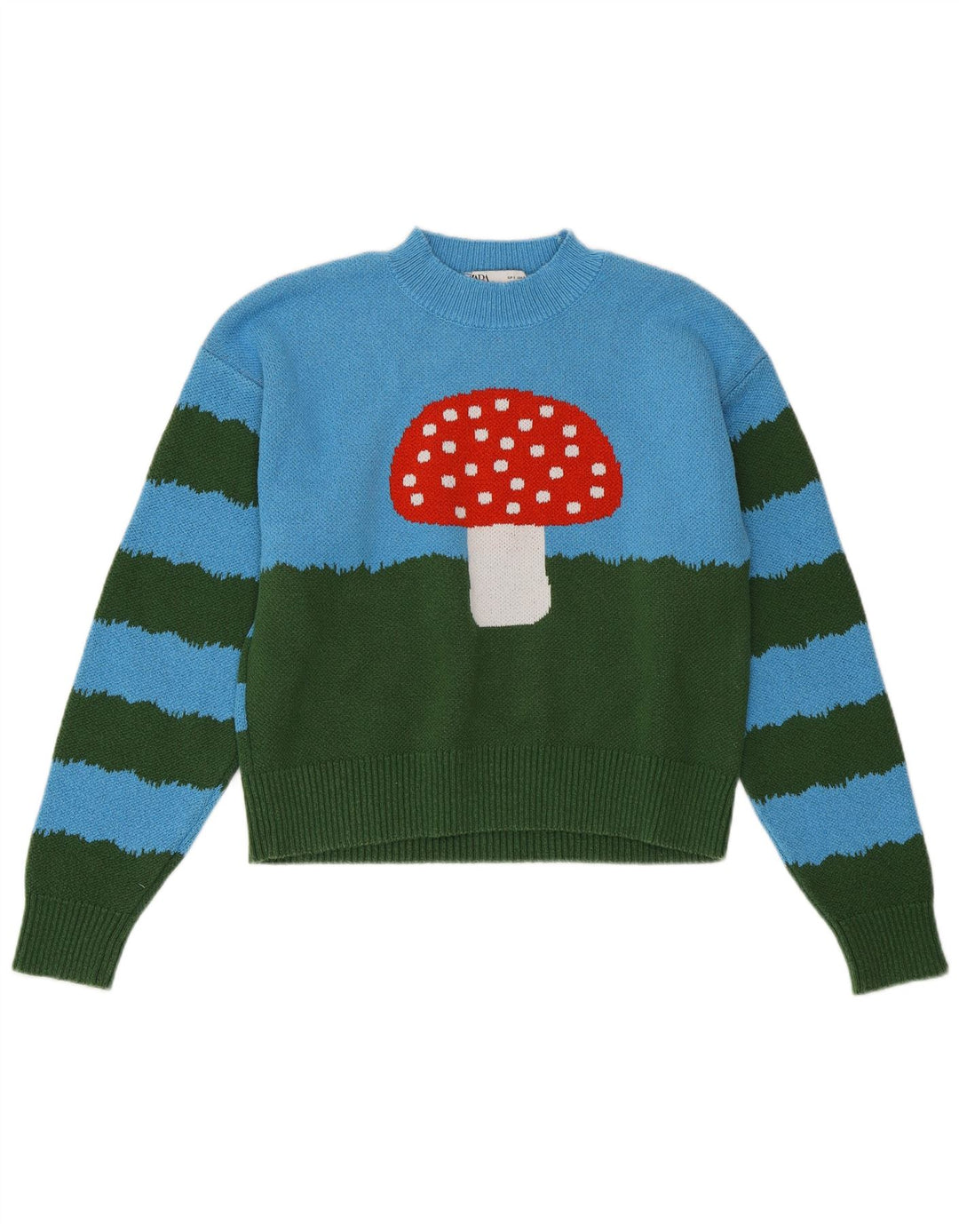 ZARA Mujer Crop Crew Neck Jumper Sweater UK 10 Small Azul Colorblock