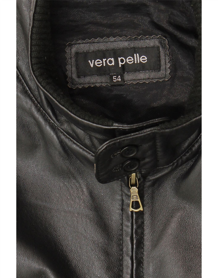 Chaqueta de cuero vintage para hombre IT 54 2XL cuero negro