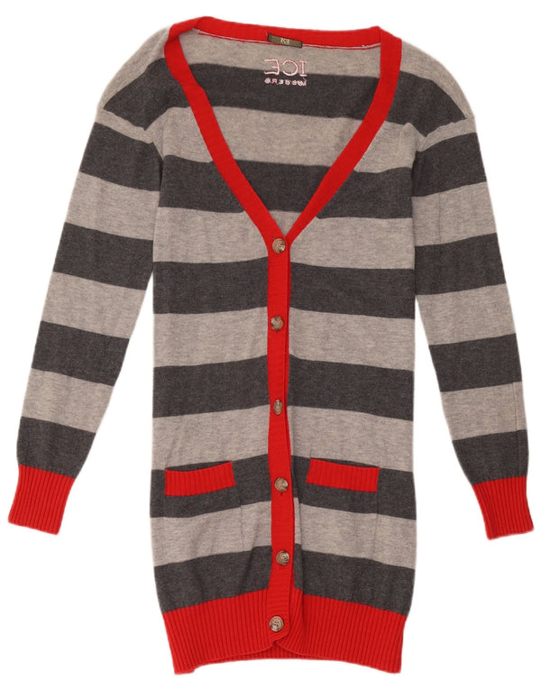 Iceberg Cárdigan Largo para Mujer UK 10 Small Grey Stripe Wool