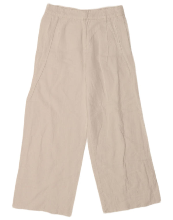 Zara Mujer Pantalones Chinos De Pierna Ancha De Cintura Alta Pequeño W26 L28 Lino Blanco