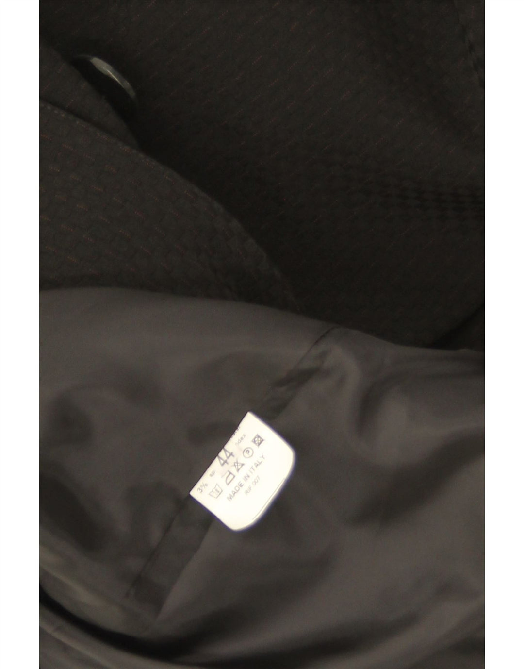 Vintage mujer guisante abrigo IT 44 medio negro tela a rayas poliéster