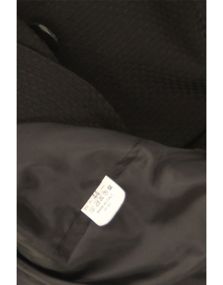 Vintage mujer guisante abrigo IT 44 medio negro tela a rayas poliéster