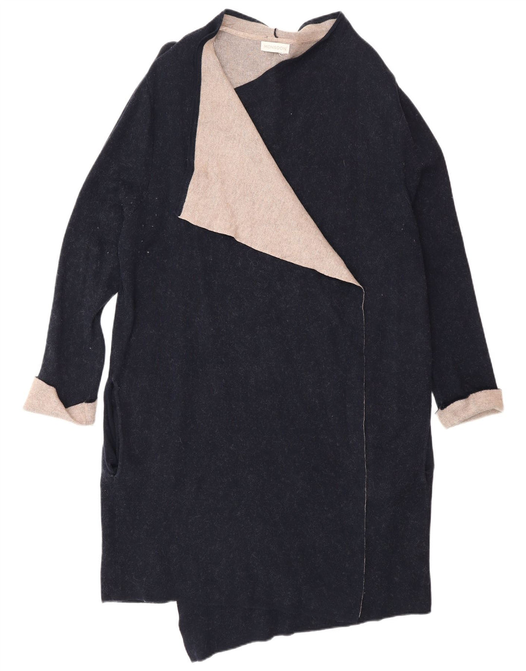 Monsoon Suéter Cárdigan Abierto Largo para Mujer UK 46 Grande Algodón Azul Marino