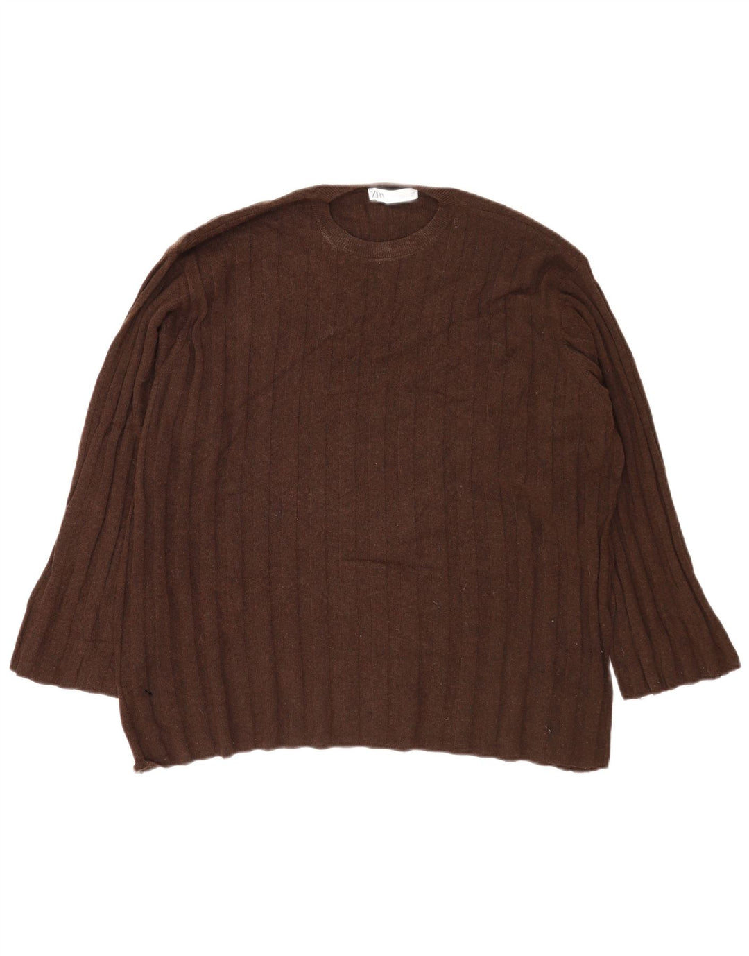 Zara Mujer Jersey De Cuello Redondo Extragrande UK 44 Poliamida Marrón Medio