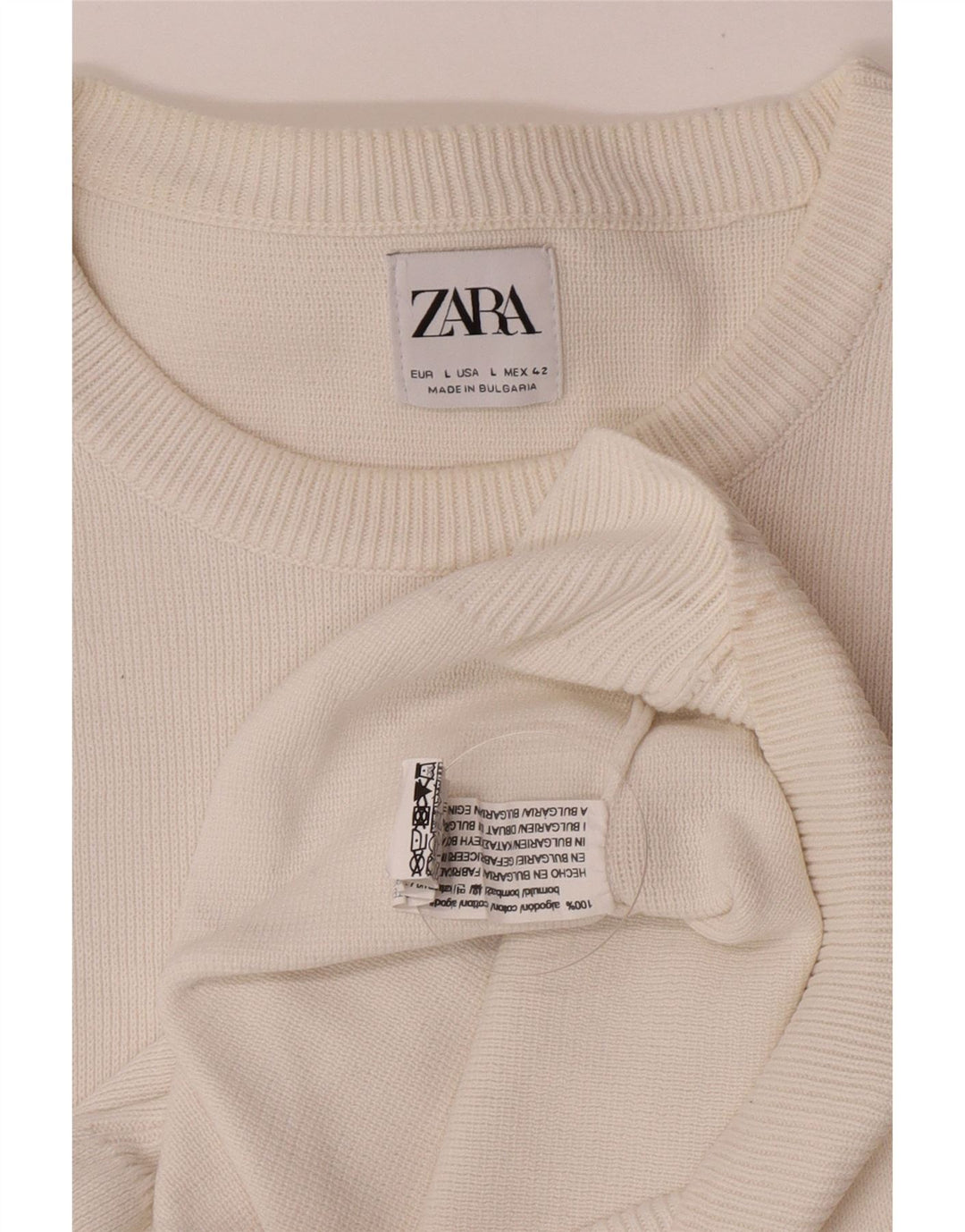 Zara Hombre Jersey Cuello Redondo Jersey Grande Algodón Blanco