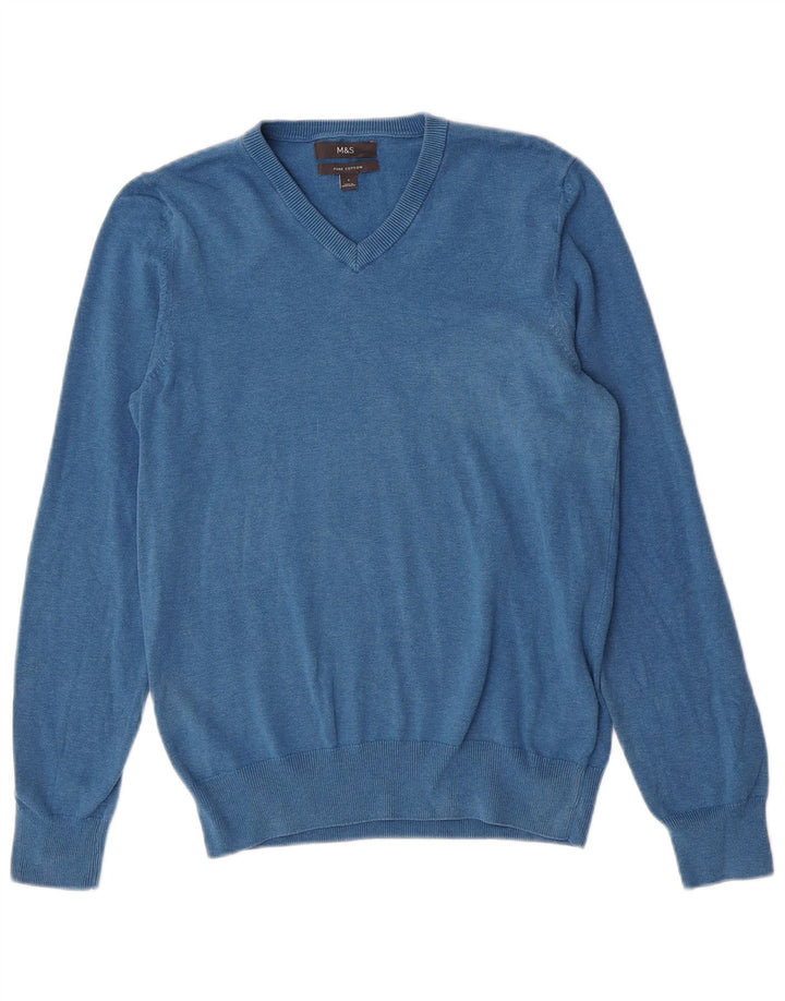 MARKS & SPENCER Jersey con cuello en V para hombre Pequeño Algodón azul