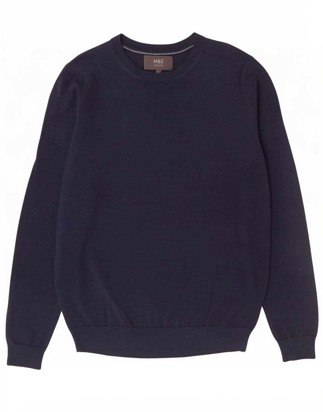 Marks & Spencer Jersey con Cuello Barco para Hombre Lana Merino Azul Marino Medio