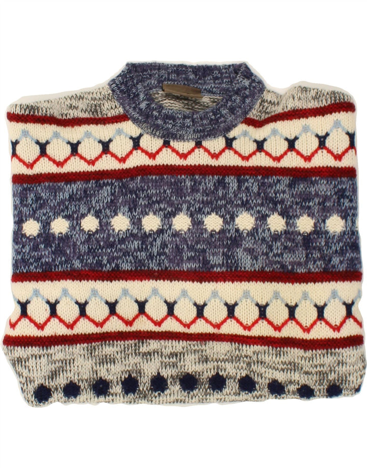 SEVRES Jersey de cuello redondo para hombre IT 50 Lana Fair Isle azul medio
