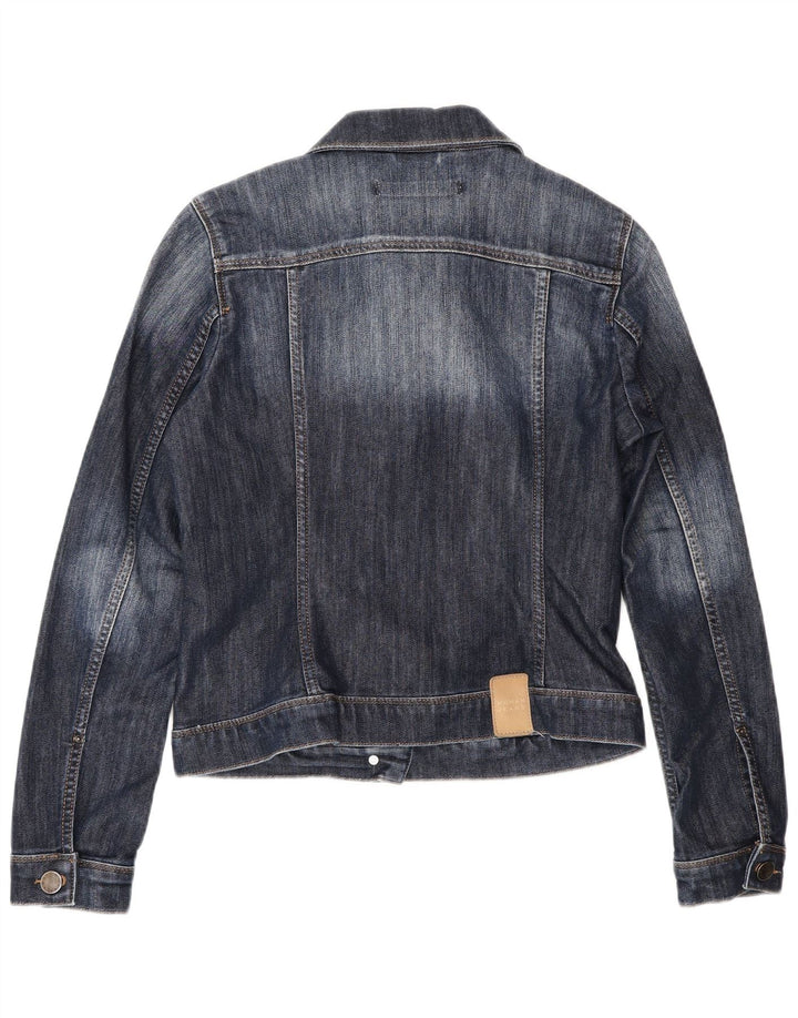 Zara Mujer Crop Denim Chaqueta UK 12 Medio Azul Marino Algodón