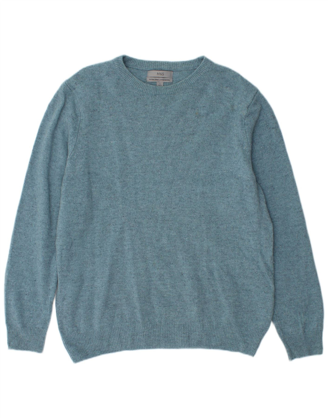 Marks & Spencer Jersey de cuello redondo para hombre de lana virgen azul grande