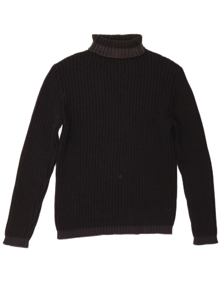 Vintage mujer rollo cuello jersey suéter Reino Unido 14 grande negro merino lana