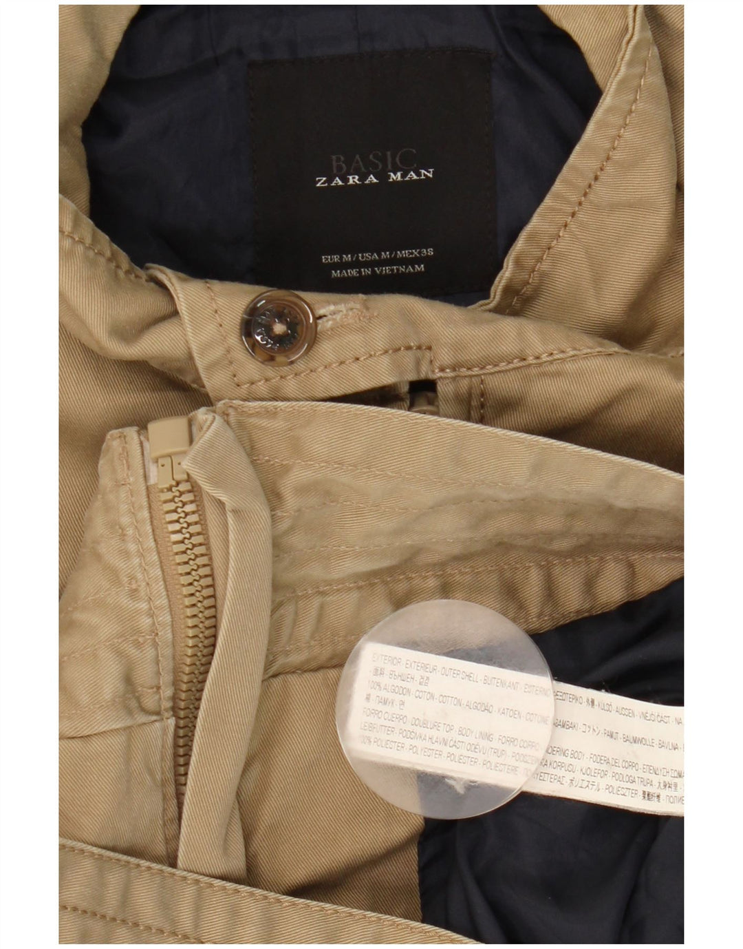 Zara Hombre Cazadora Bomber Militar UK 38 Algodón Beige Medio