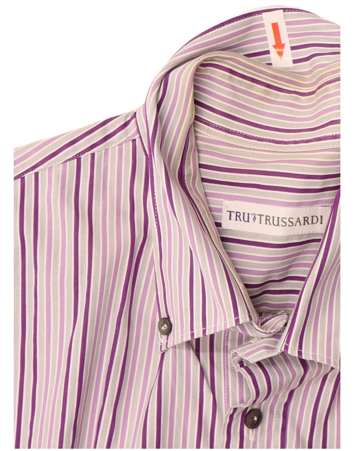 Camisa Trussardi Hombre Manga Corta Talla 42 Large Lila Rayas