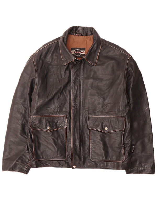 Chaqueta de cuero vintage para hombre IT 50 grande negro