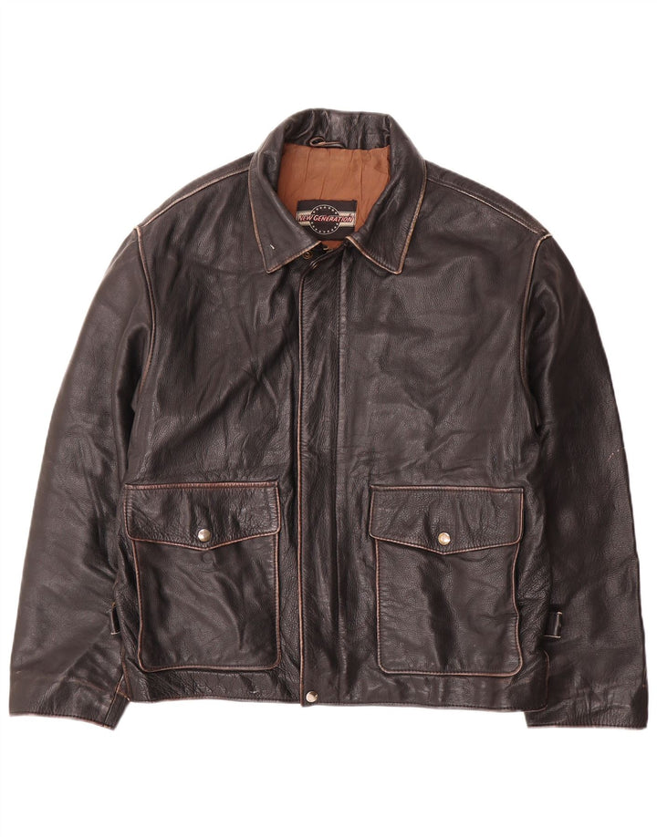 Chaqueta de cuero vintage para hombre IT 50 grande negro