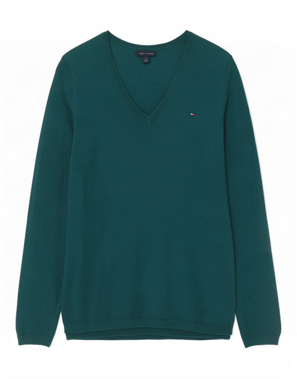 Tommy Hilfiger Suéter con cuello en V para mujer UK 10 Small Green Cotton