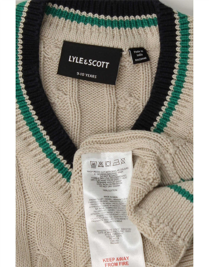 Lyle & Scott Jersey con cuello en V para niños de 9 a 10 años, algodón blanco