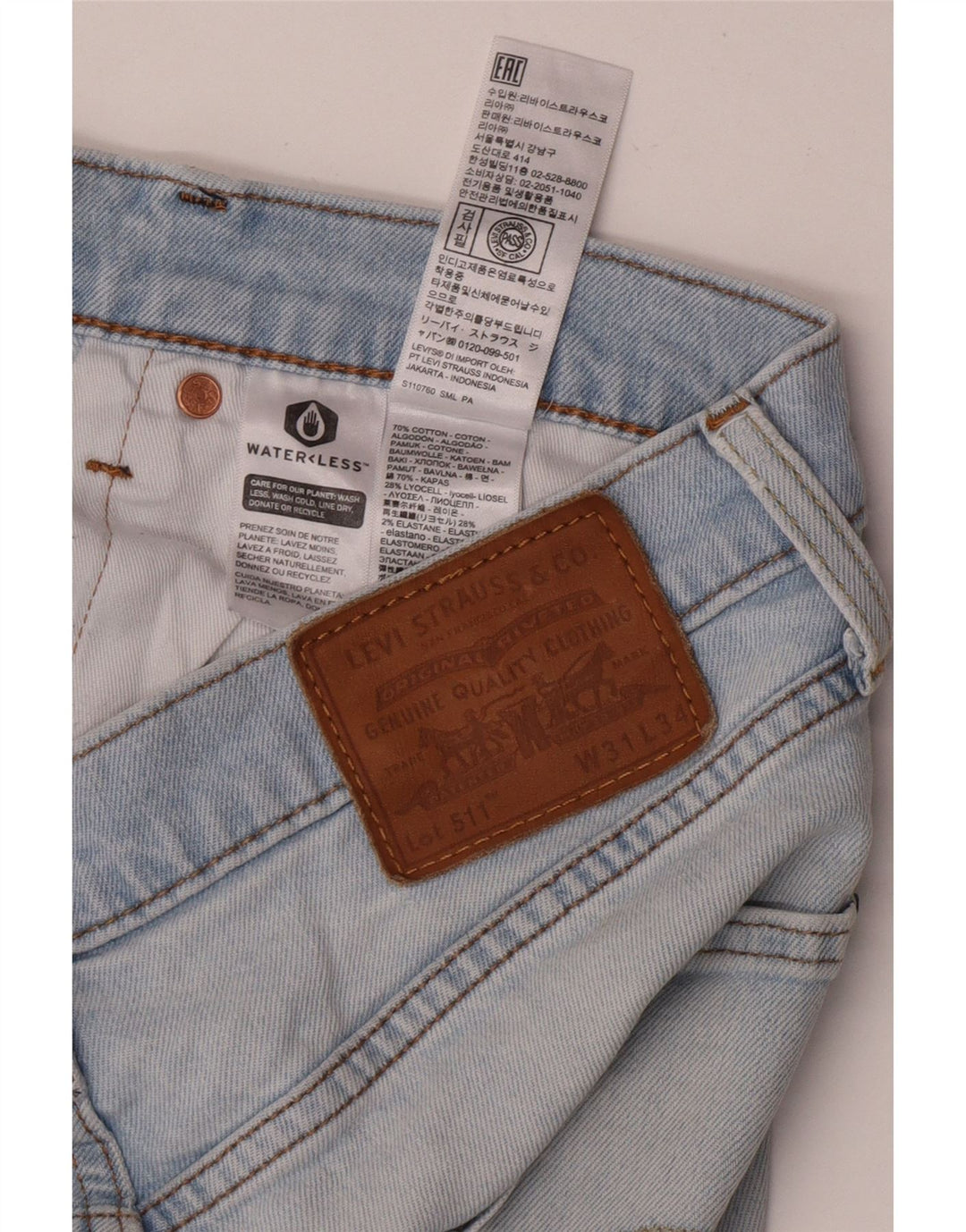 Levi's Hombre 511 Slim Jeans W31 L34 Algodón Azul