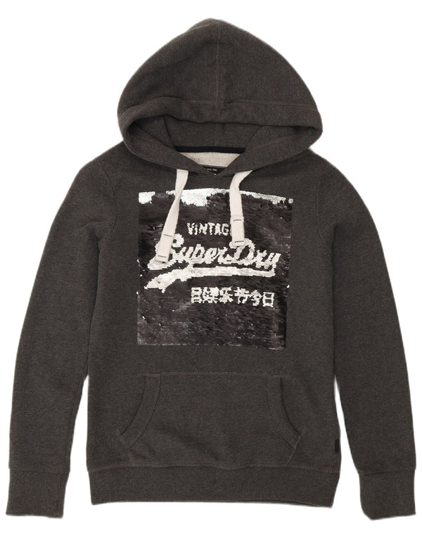 Superdry Jersey con capucha gráfica para mujer Reino Unido 8 Small Gris Algodón