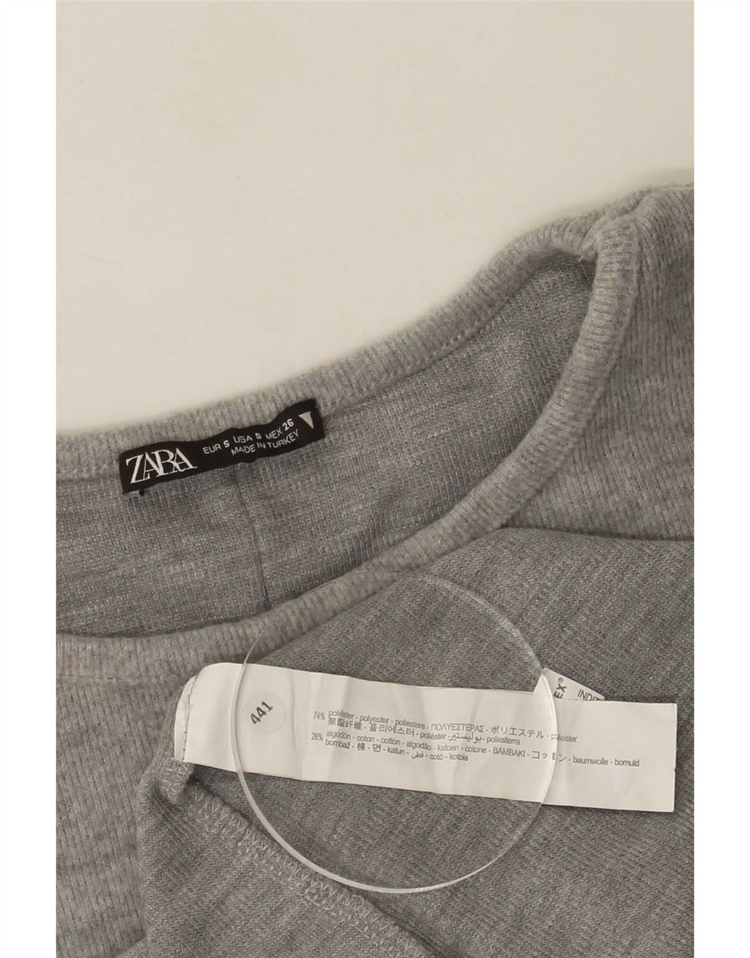 Zara Mujer Vestido Básico UK 8 Small Gris Poliéster