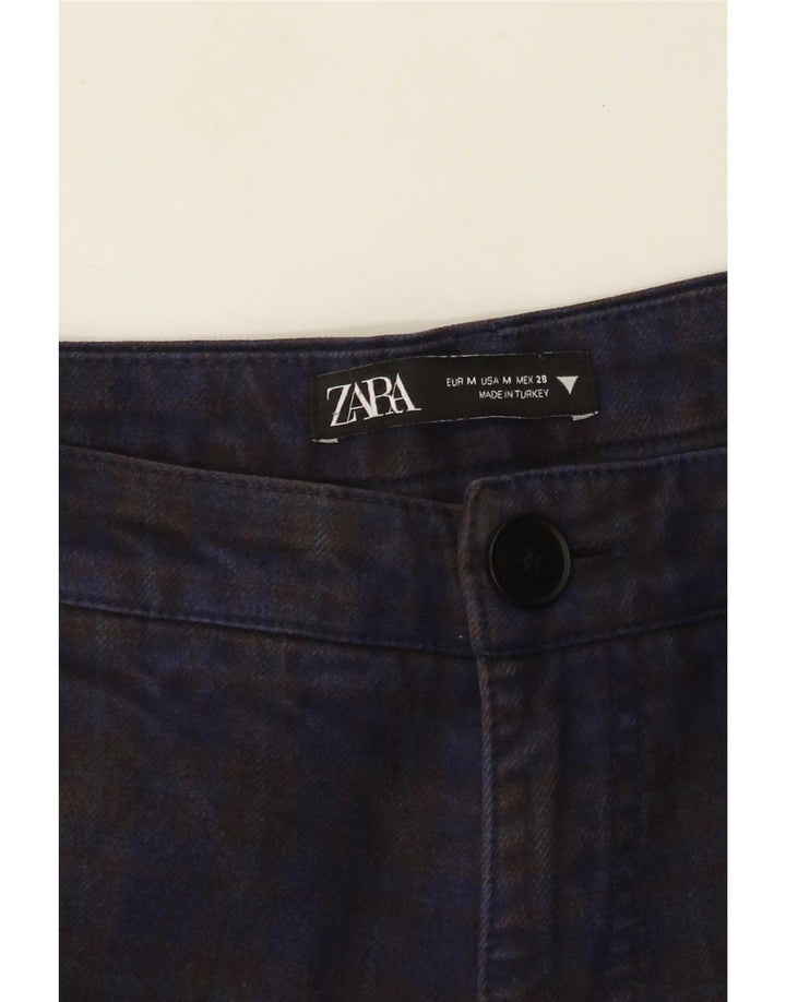 Zara Mujer Pantalón Cargo Recto Mediano W28 L28 Azul Marino Cuadros