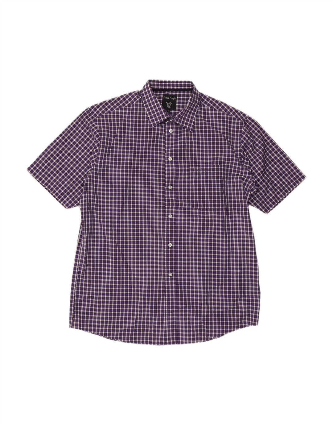 JAMES PRINGLE Mens Short Sleeve Shirt Large Purple Check Polyester