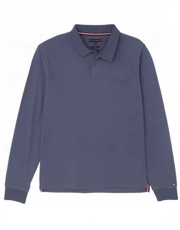 Tommy Hilfiger Polo de manga larga para hombre, corte ajustado, talla 2XL, algodón azul marino