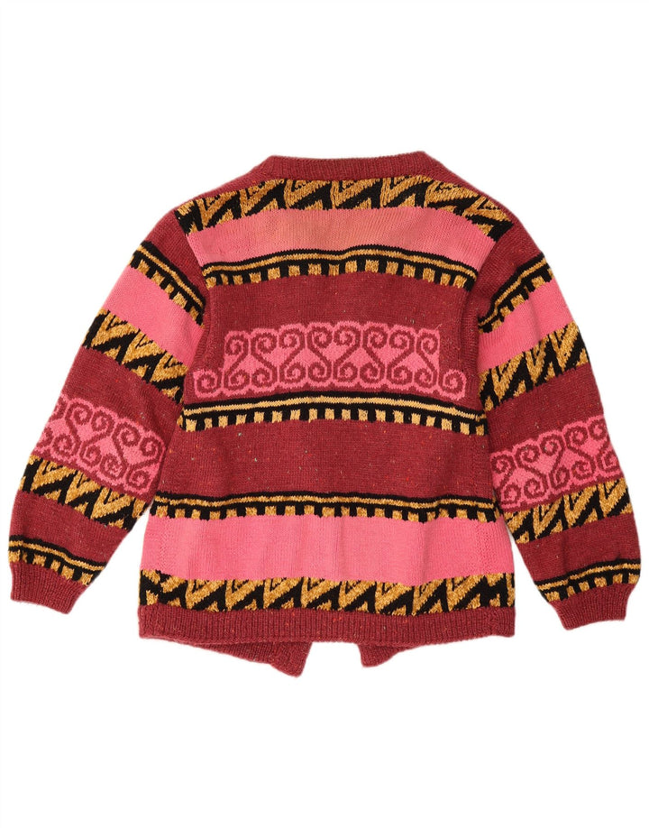 Vintage mujer abierto cardigan suéter Reino Unido 12 medio rojo geométrico