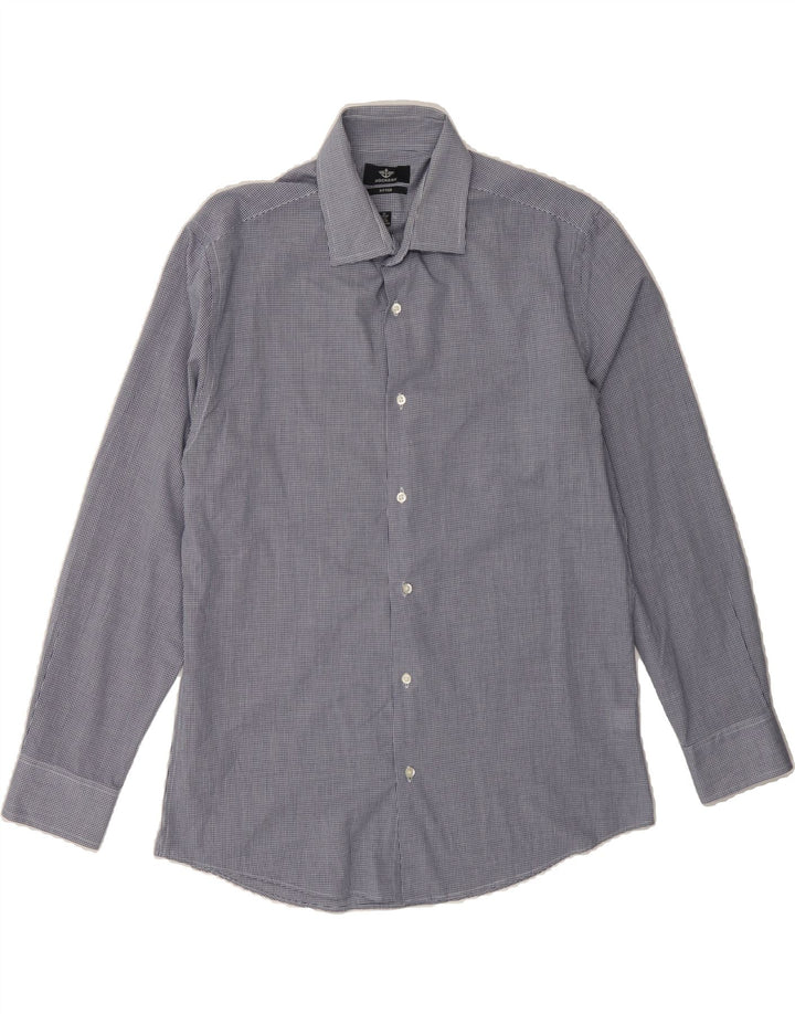 DOCKERS Mens Fitted Shirt Size 15 1/2 Medium Navy Blue Gingham Cotton Vintage Dockers and Second-Hand Dockers from Messina Hembry 