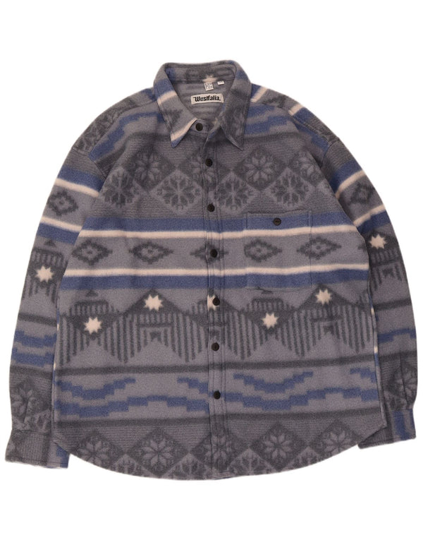 Vintage hombres polar camisa Reino Unido 15 poliéster geométrico gris medio