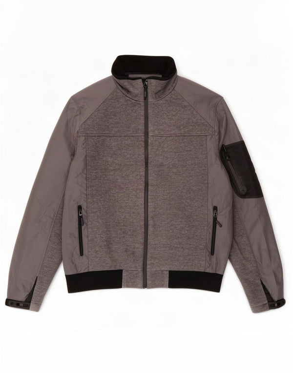 Zara Mens Bomber Jacket UK 44 2XL Gris Colorblock Poliéster