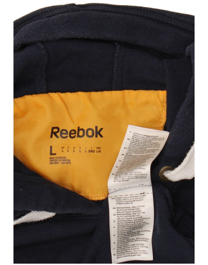 REEBOK Jersey con capucha gráfica para hombre, tamaño grande, algodón azul marino